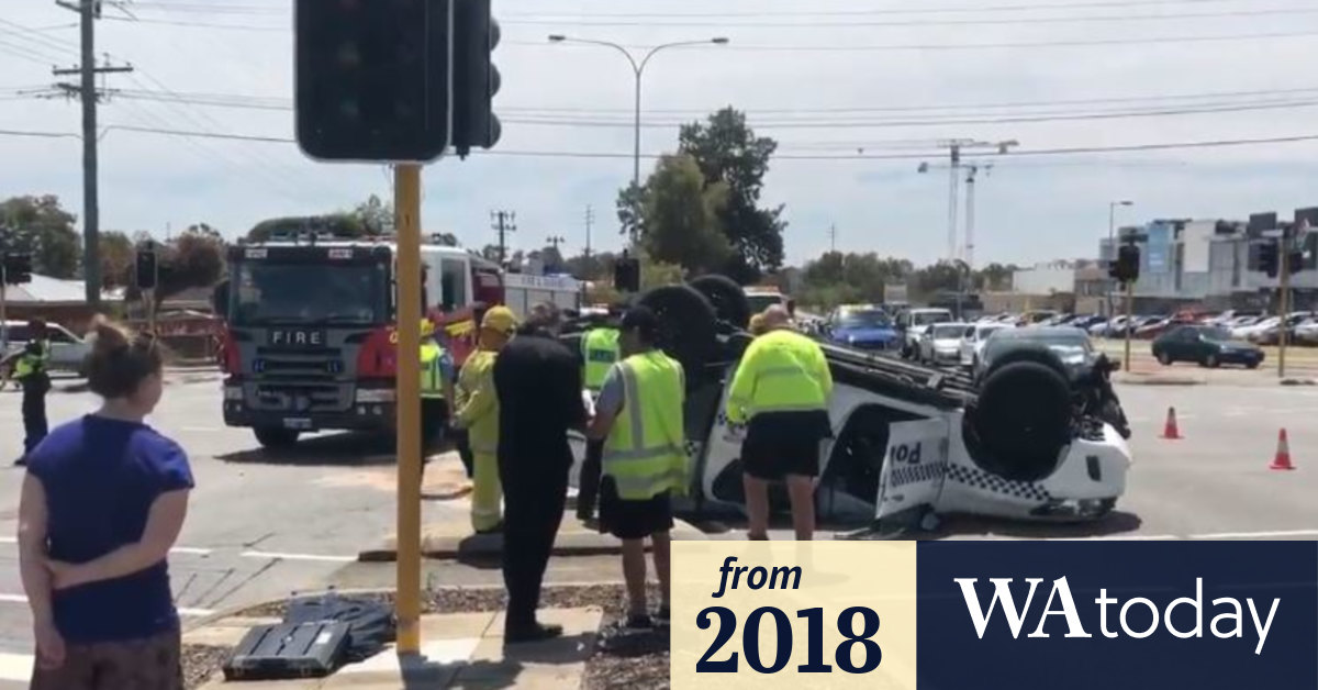 Police car flips onto its roof in Mirrabooka crash